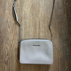 Michael Kors Light Beige Crossbody with Silver Chain Strap